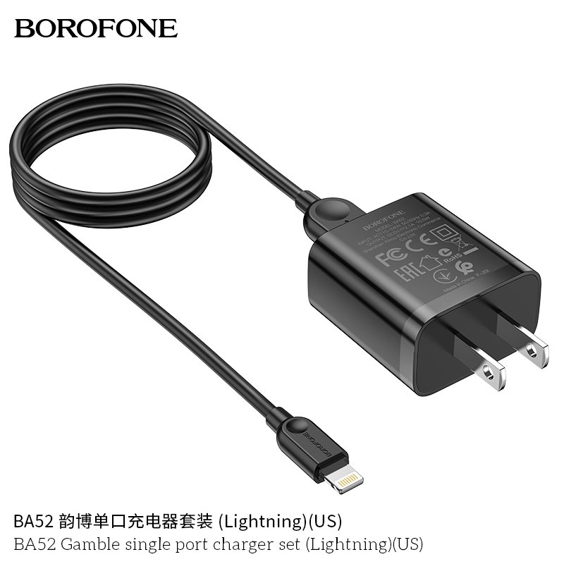 Bộ Cóc Cáp Sạc Borofone BA52 Cổng Lightning - 1 Cổng USB 2.1A chuẩn US- Hàng Nhập Khẩu ( Giao màu ngẫu nhiên)