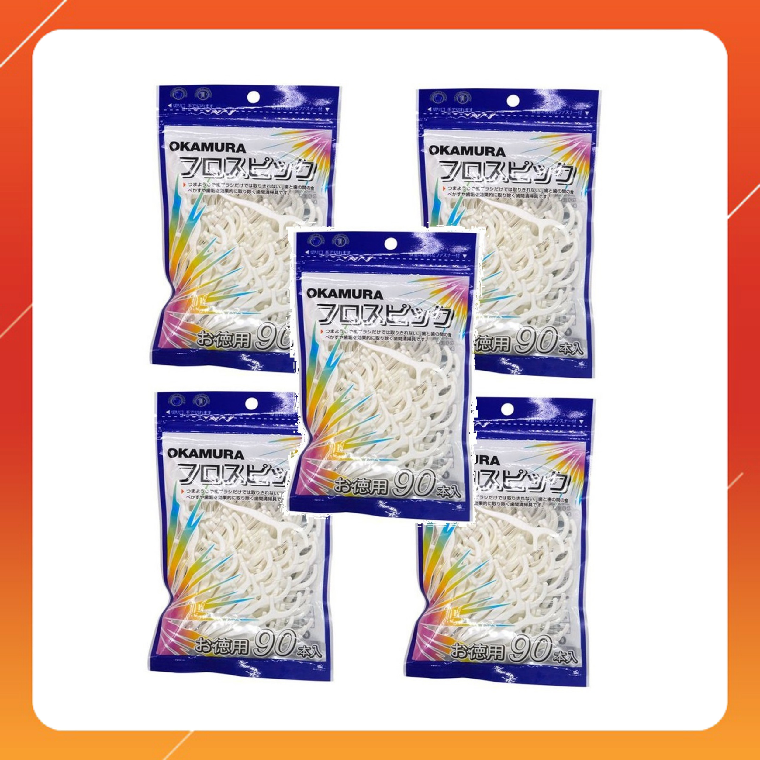 Combo 5 gói Tăm chỉ kẽ răng Okamura 90 cây/gói