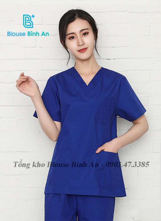 Bộ Blouse/Scrubs Xanh Dương/Xanh đoàn dành cho Y Tế - Spa Vải cotton lạnh hàn quốc cao cấp - Blouse Bình An