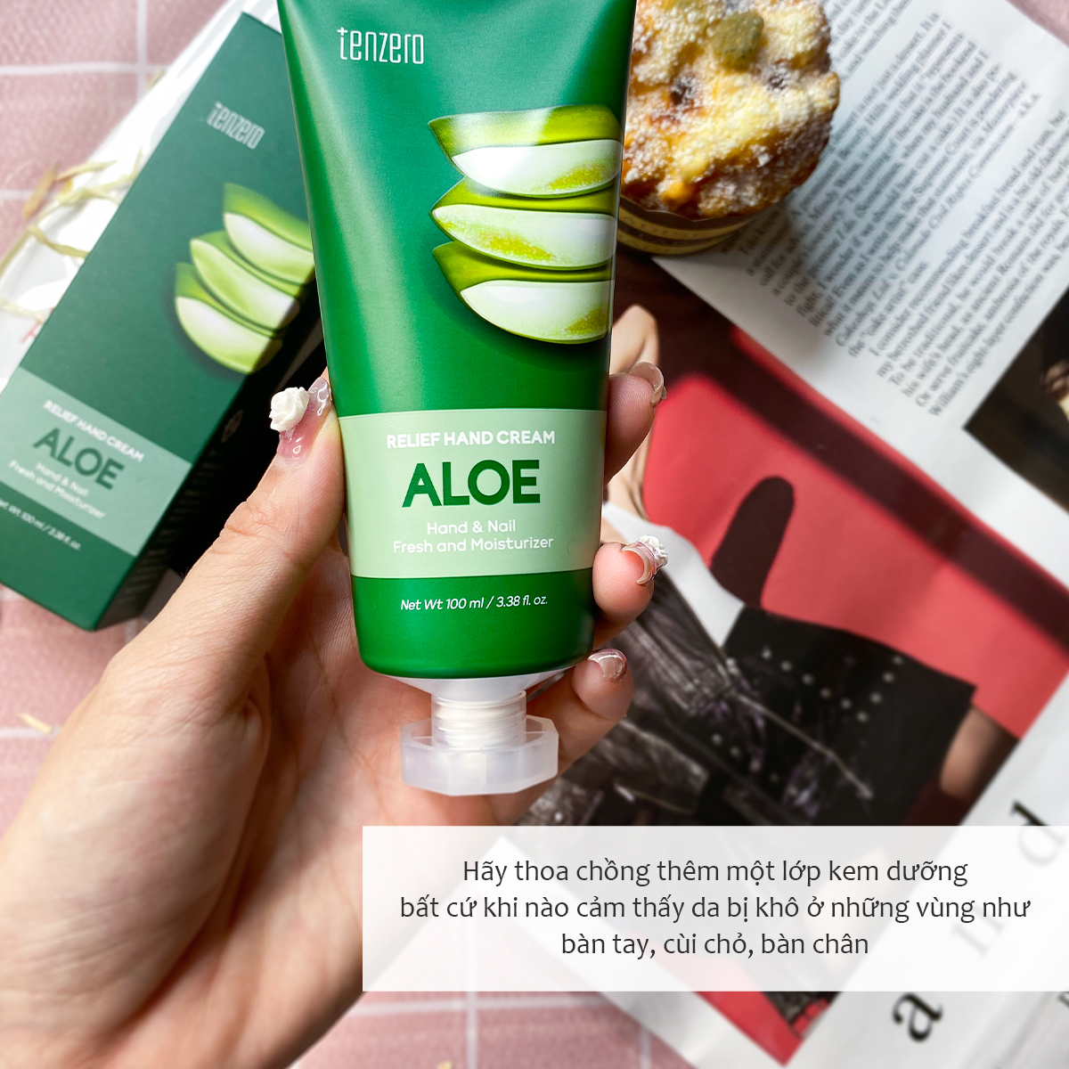 Kem Dưỡng Da Tay Và Móng Làm Mềm Da, Sáng Da Lô Hội Tenzero Relief Hand Cream Aloe 100ml