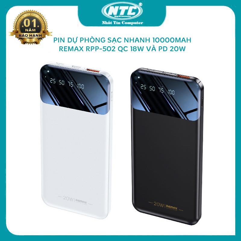 Pin dự phòng sạc nhanh Remax RPP-502 10000mAh siêu mỏng - hỗ trợ QC 18W và PD 20W (2 màu tuỳ chọn) - Hàng Chính Hãng