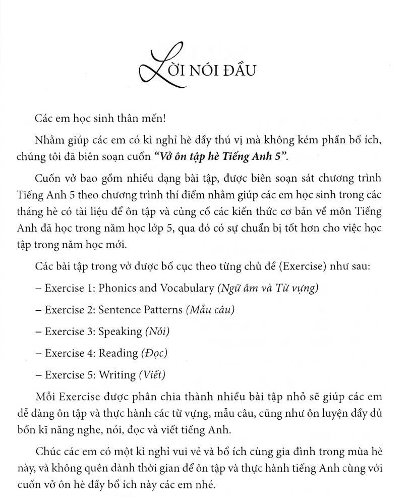 Vở Ôn Tập Hè Tiếng Anh 5