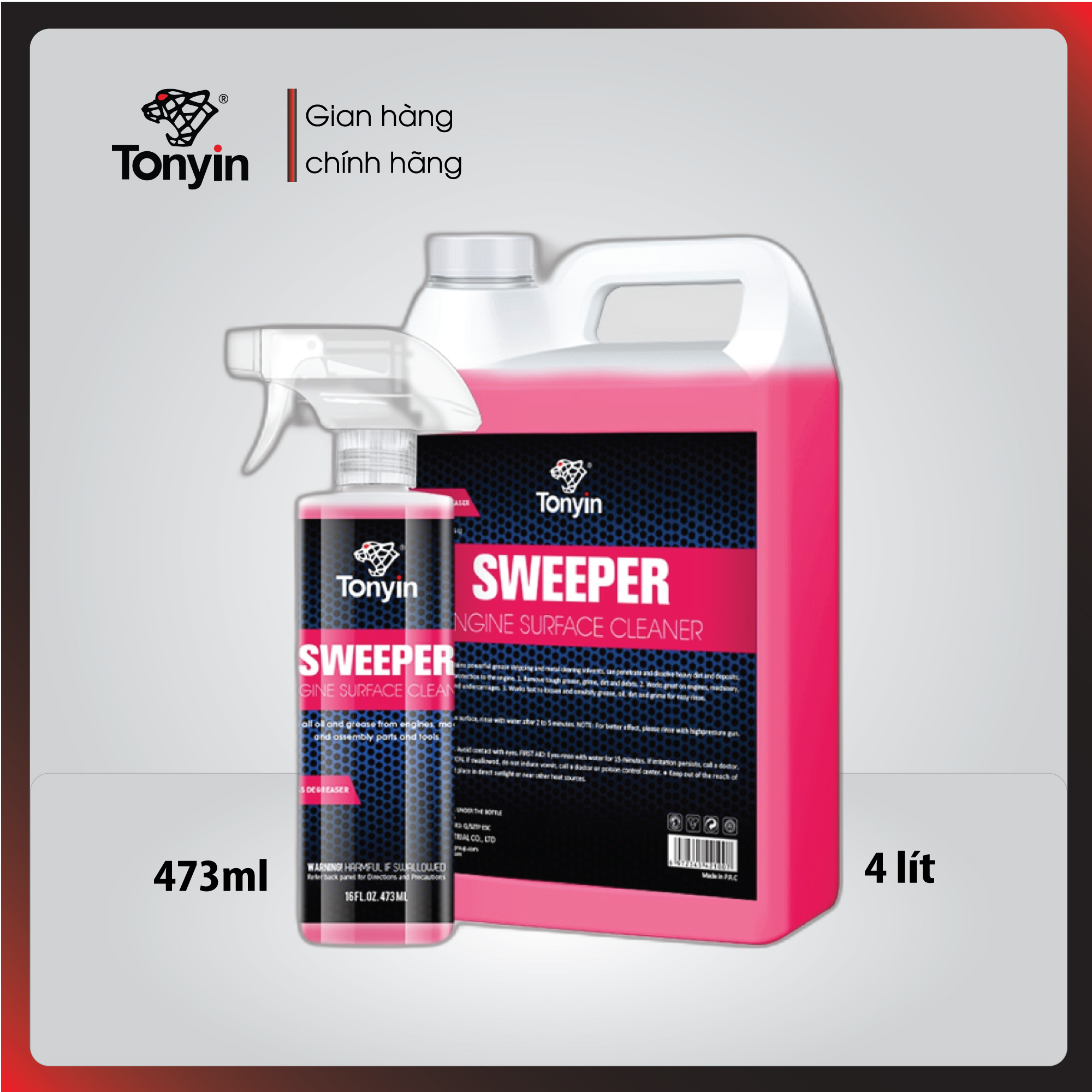 Dung dịch vệ sinh động cơ SWEEPER ENGINE SURFACE CLEANER Tonyin 473ml/4L Lau chùi tốt trên động cơ, máy móc, công cụ, lốp xe, vành và gầm xe ô tô