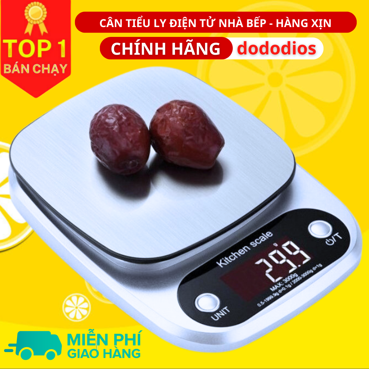 Cân tiểu ly điện tử nhà bếp mini định lượng 1g - 3kg 5kg 10kg làm bánh độ chính xác cao kèm 2 viên pin AAA - Hàng Chính hãng dododios