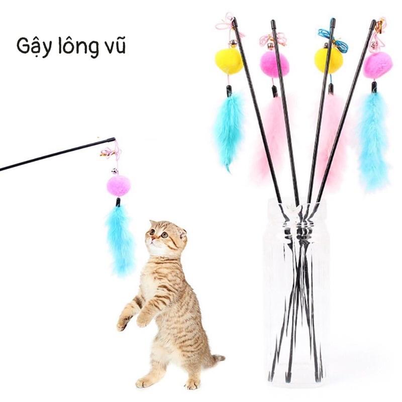 Đồ chơi gậy gắn quả cầu lông  vũ nhử mèo tập tương tác sáng tạo ️
