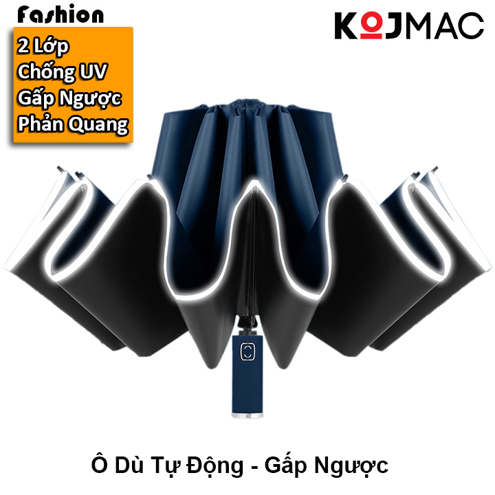 Ô Dù Tự Động Đóng Mở 2 Chiều KOJMAC Umbrella Smart- Hàng Nhập Khẩu ( Đẳng Cấp Tùy Chọn: Gấp Ngược Đi Ô tô Xe Hơi, Xếp Gọn Cao Che Mưa Thông Minh, Size Lớn 10 &amp; 12 Nan, Hai Lớp Chống Nắng UV ... Rất Thời Trang )