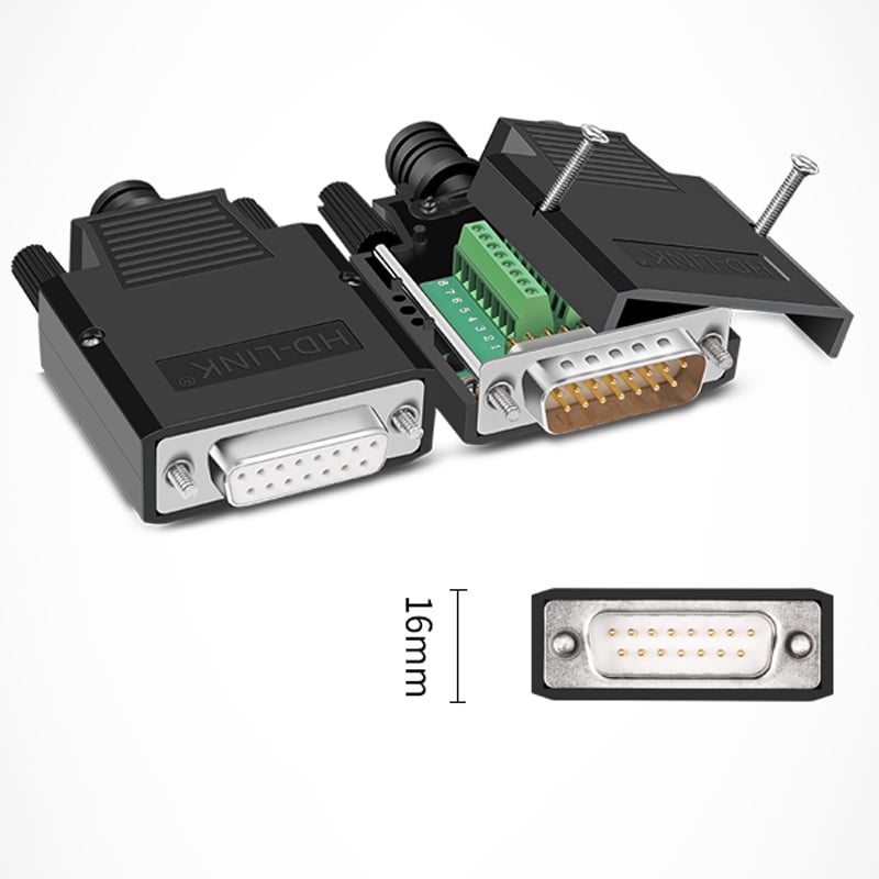 Đầu bấm cổng DB15 cái female bắt vít kèm vỏ ốp nhựa chân đồng HD-LINK YL-SCD-15F. HÀNG CHÍNH HÃNG