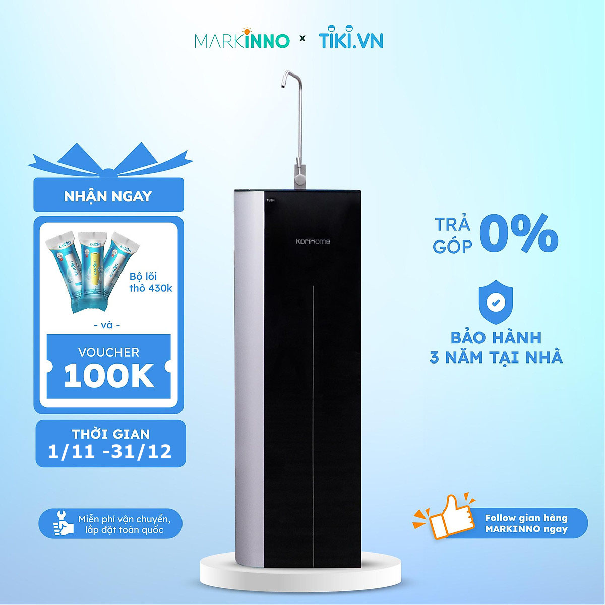 Máy lọc nước Korihome WPK-G61 màng lọc hydrogen alkaline công nghệ 10 lõi Hàn Quốc vô trùng hàng chính hãng