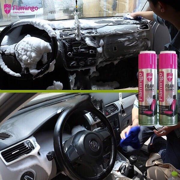 Combo 2 Chai Xịt Tẩy Vệ Sinh &amp; Dưỡng Bóng Nội Thất Ô Tô Flamingo F002 và F096 vệ sinh ghế da và làm sạch Sofa
