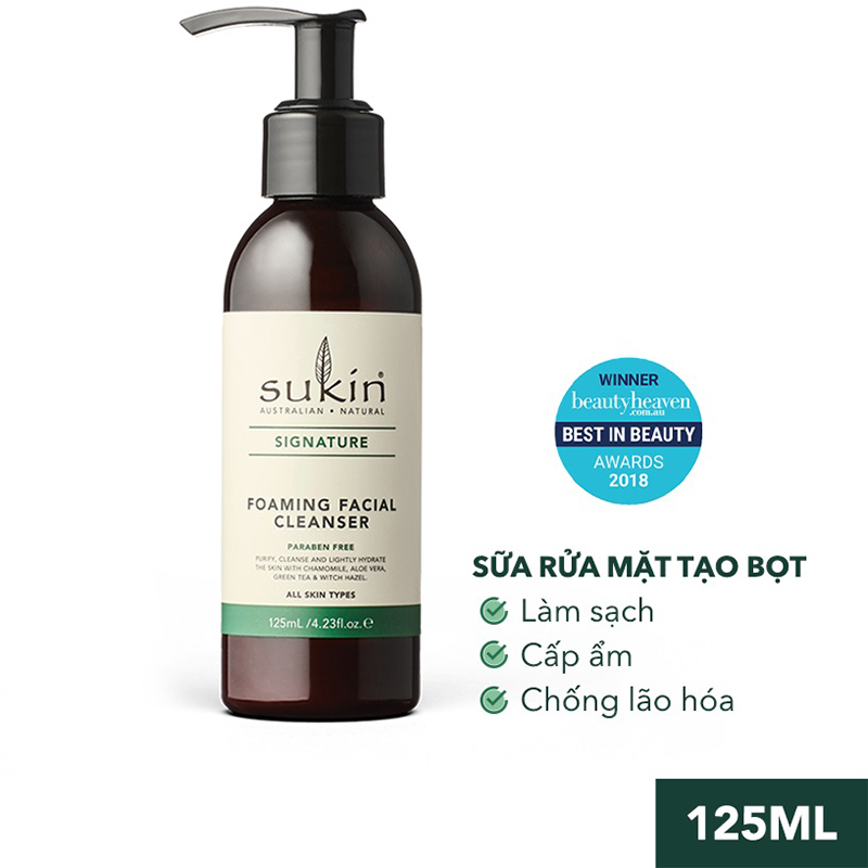 Bộ Đôi Làm Sạch Da, Loại Bỏ Tế Bào Chết Sukin Signature Sữa Rửa Mặt Tạo Bọt Foaming Facial Cleanser 125ml &amp; Kem Tẩy Tế Bào Chết Revitalising Facial Scrub 50ml