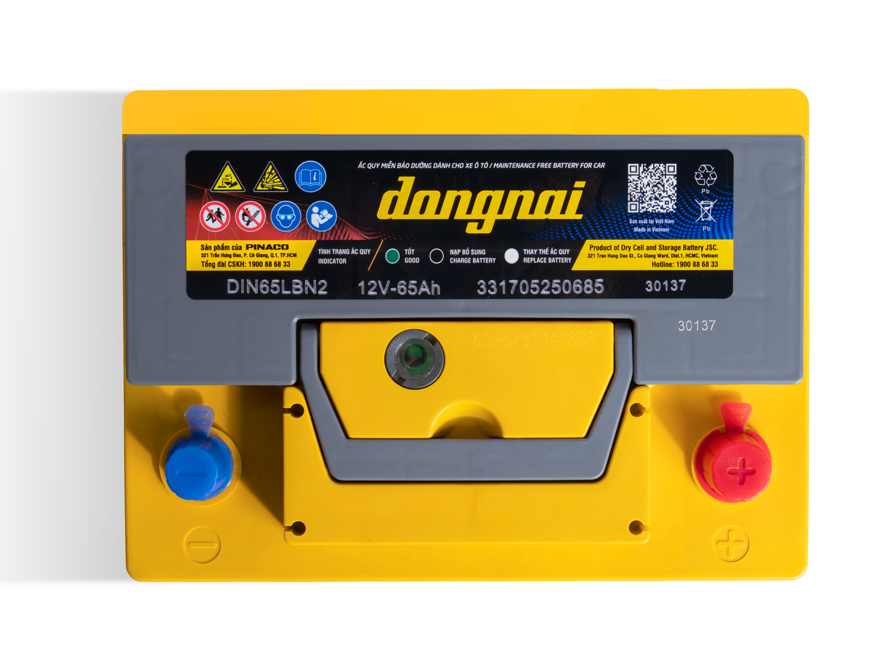 Ắc quy Dongnai CMF DIN65 [LBN2] - 12V - 65Ah miễn bảo dưỡng- dùng cho oto
