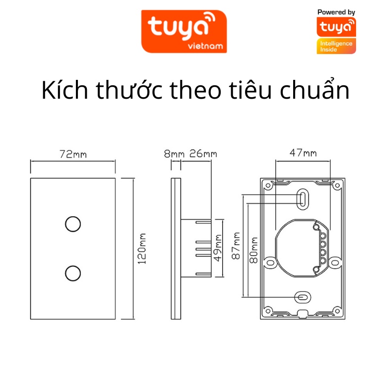 Công Tắc Cảm ứng Thông Minh Wifi TUYA Hình Chữ Nhật Cảm Ứng 1-2-3-4 Nút Điều Khiển Qua App + Giọng Nói