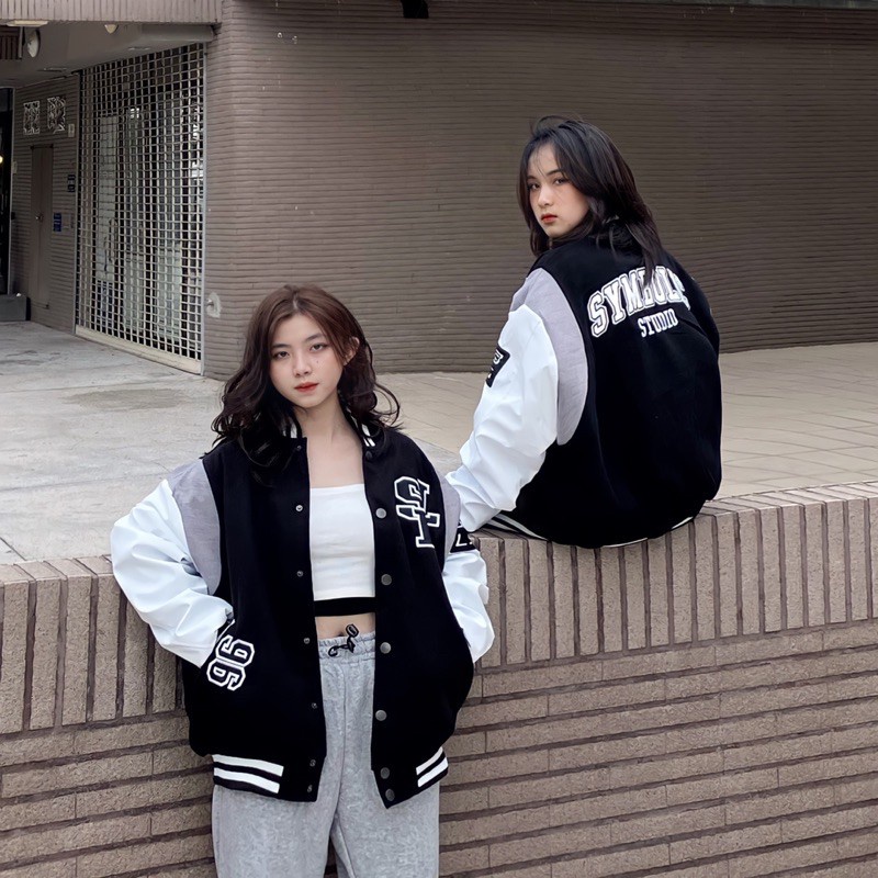 Áo khoác bomber tay da local brand , Varsity jacket Symbolic oversize form rộng , áo bóng chày nam nữ unisex  - Gin Store