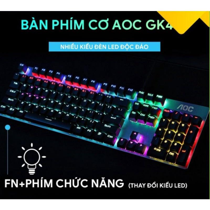 Bàn phím cơ AOC GK410 , phím cơ led Rainbow rất đẹp - Hàng chính hãng