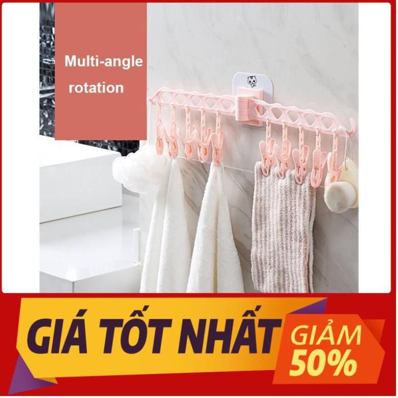 Móc treo quần áo tất dán tường thông minh 10 kẹp nhựa phơi đồ lót trẻ em người lớn đa năng tiện lợi