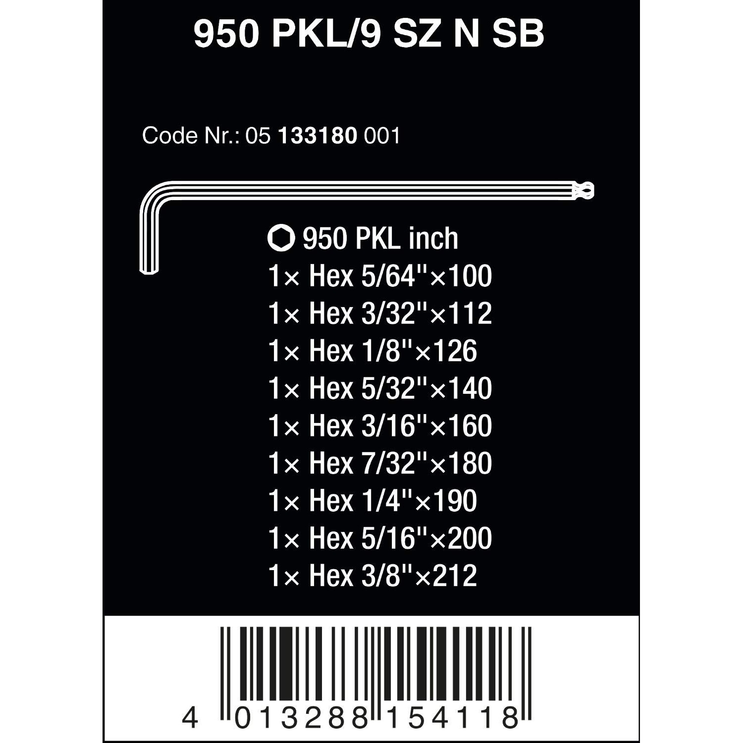 Bộ khóa lục giác hệ inch 950/9 Hex-Plus Imperial 1 SB, 9 cái, Wera 05133180001