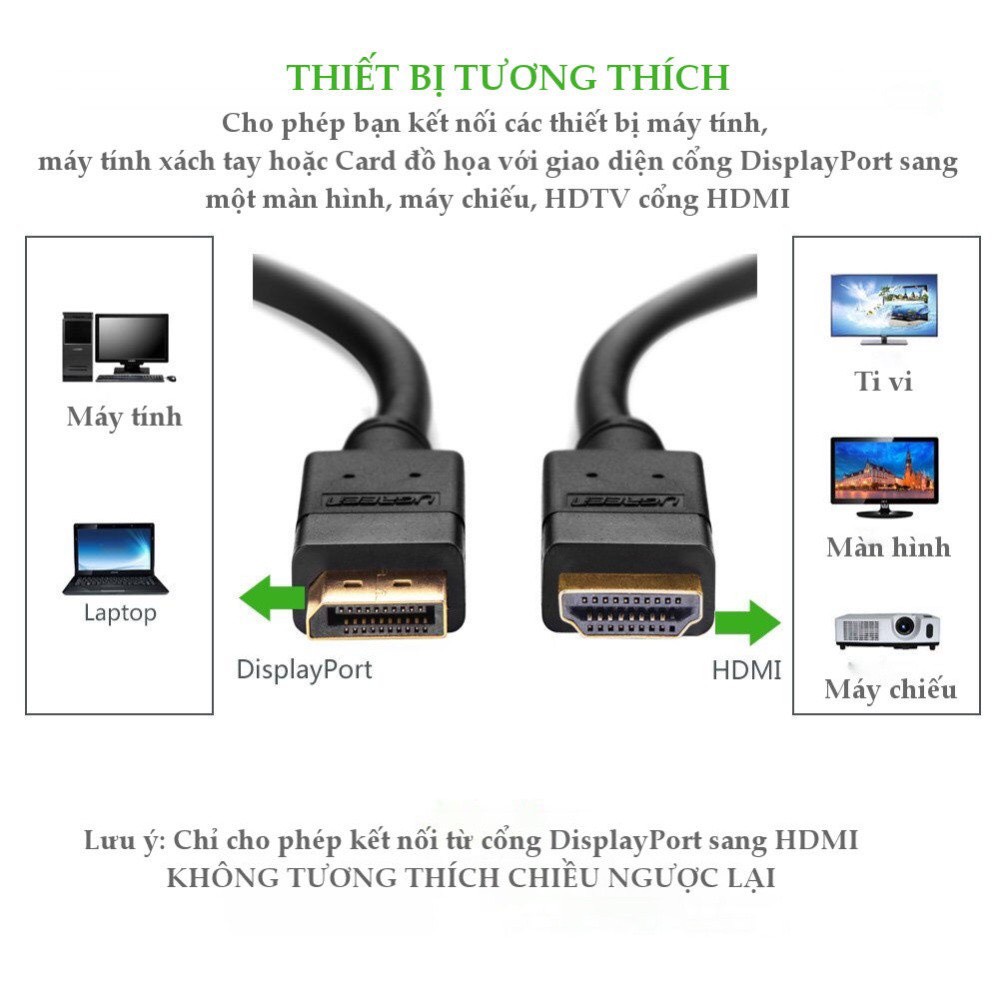 Cáp Chuyển Displayport sang HDMI Cao Cấp Ugreen 10238 10239 10202 10203 10204 Chính hãng DP101 hàng chính hãng