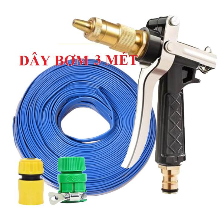 Bộ dây vòi xịt nước rửa xe, tưới cây, tăng áp 3 lần, loại 3m, 5m 206236 đầu đồng,cút,nối nhựa vàng+ tặng đai