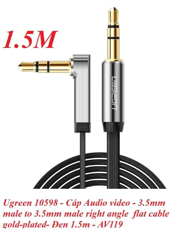 Ugreen UG10598AV119TK 1.5M màu Đen Cáp âm thanh 2 đầu 3.5mm dương đầu vuông góc mạ vàng - HÀNG CHÍNH HÃNG