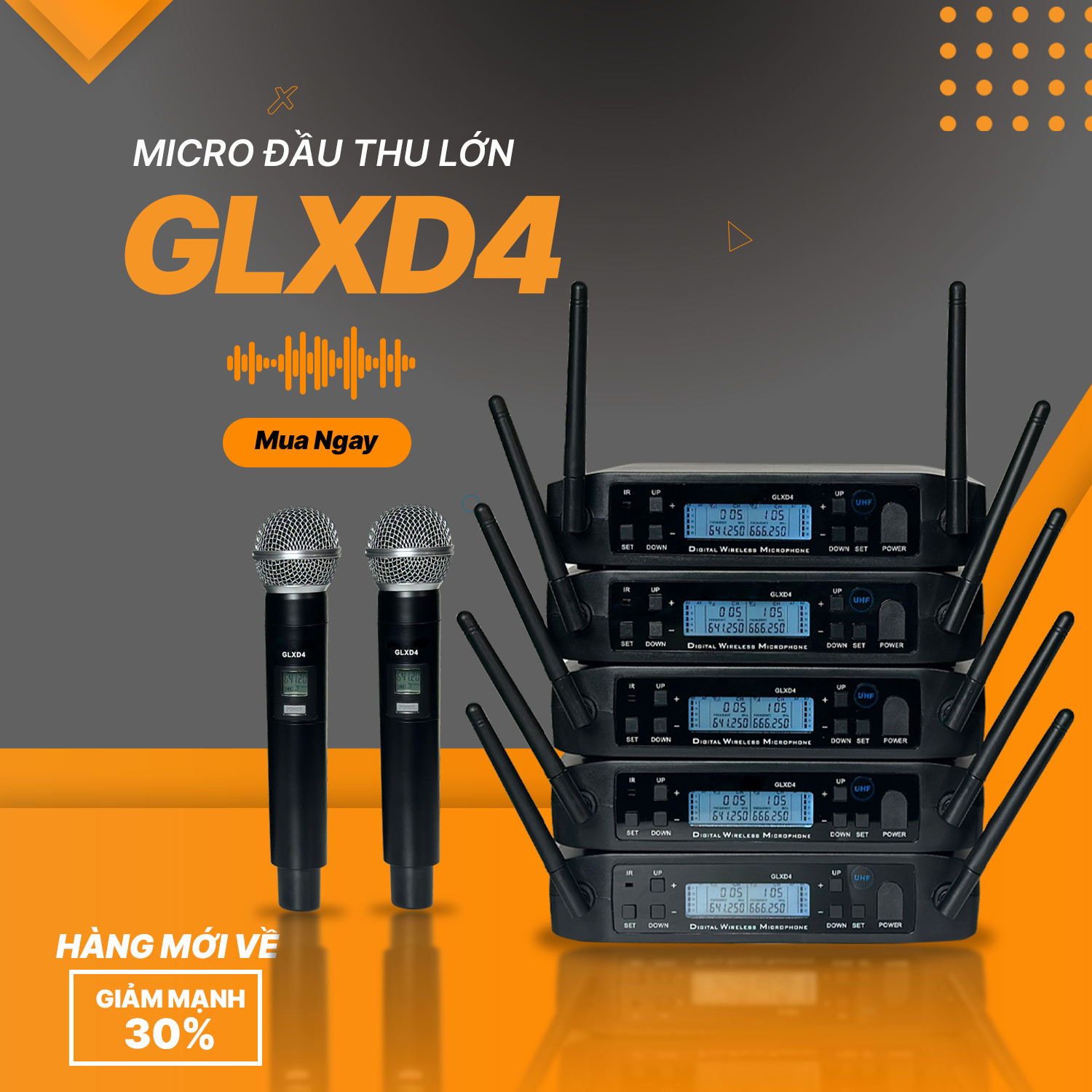 Micro Đầu Thu Lớn GLXD4 - Micro Karaoke Cao Cấp, Hút Âm Tốt, Bắt Sóng Xa Ổn Định, Chống Hú Tuyệt Đối, Điều Chỉnh Riêng Biệt Hàng Chính Hãng