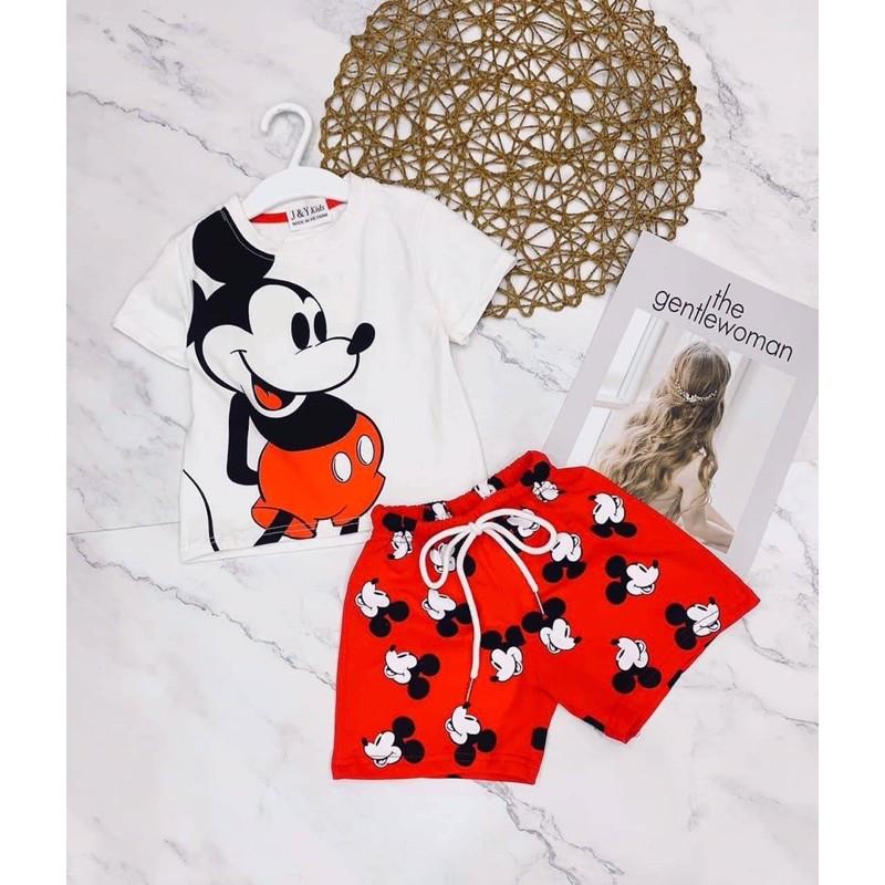 Bộ mickey trắng quần đỏ bé