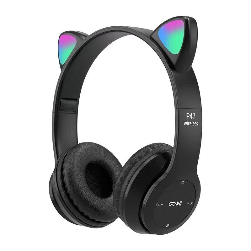 Tai Nghe Mèo Bluetooth Chụp Tai P47M, Có Micro, Âm Thanh Siêu Bass. Headphone Con Mèo Chơi Game, Học Online