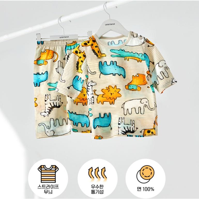 Đồ bộ quần áo thun cotton lửng mùa hè cho bé trai Unifriend Hàn Quốc U2021-7