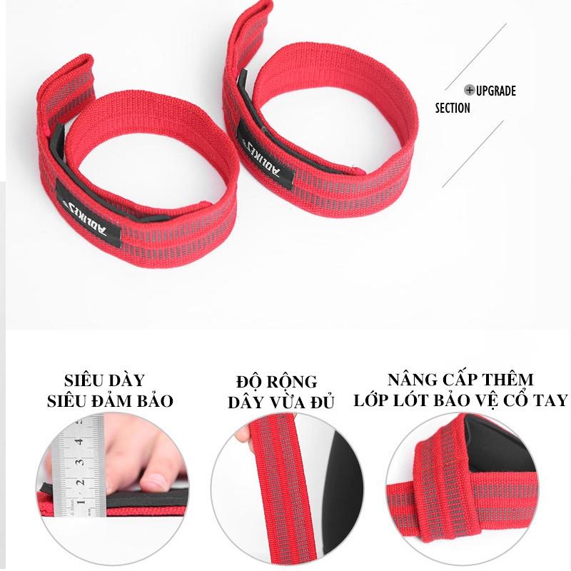 Dây kéo lưng tập gym dây Lifting Straps quấn cổ tay hỗ trợ tập deadlift lên xà Chính Hãng Aolikes MG1819