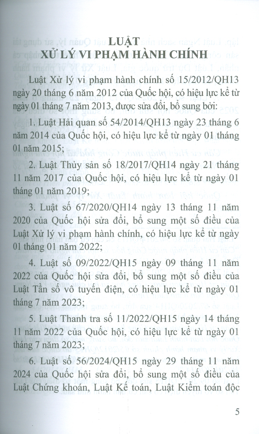 Luật Xử Lý Vi Phạm Hành Chính (Sửa Đổi, Bổ Sung Năm 2020, 2022, 2024, 2025)