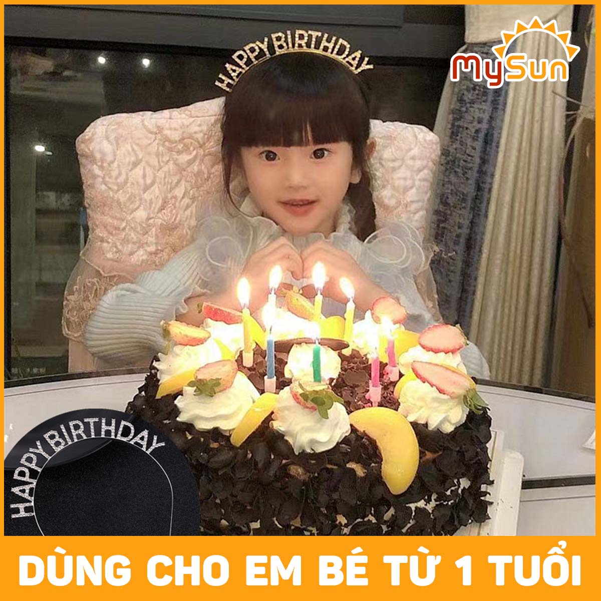 Băng đô bờm sinh nhật Happy BirthDay cho bé gái - trai, ba mẹ cài tóc đẹp giá rẻ MySun