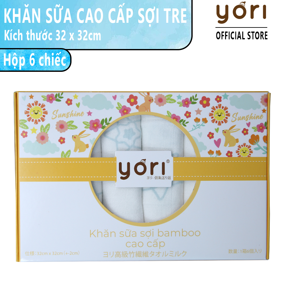 Hộp 6 Khăn sữa sợi tre cao cấp YORI cho bé (32 x 32cm)