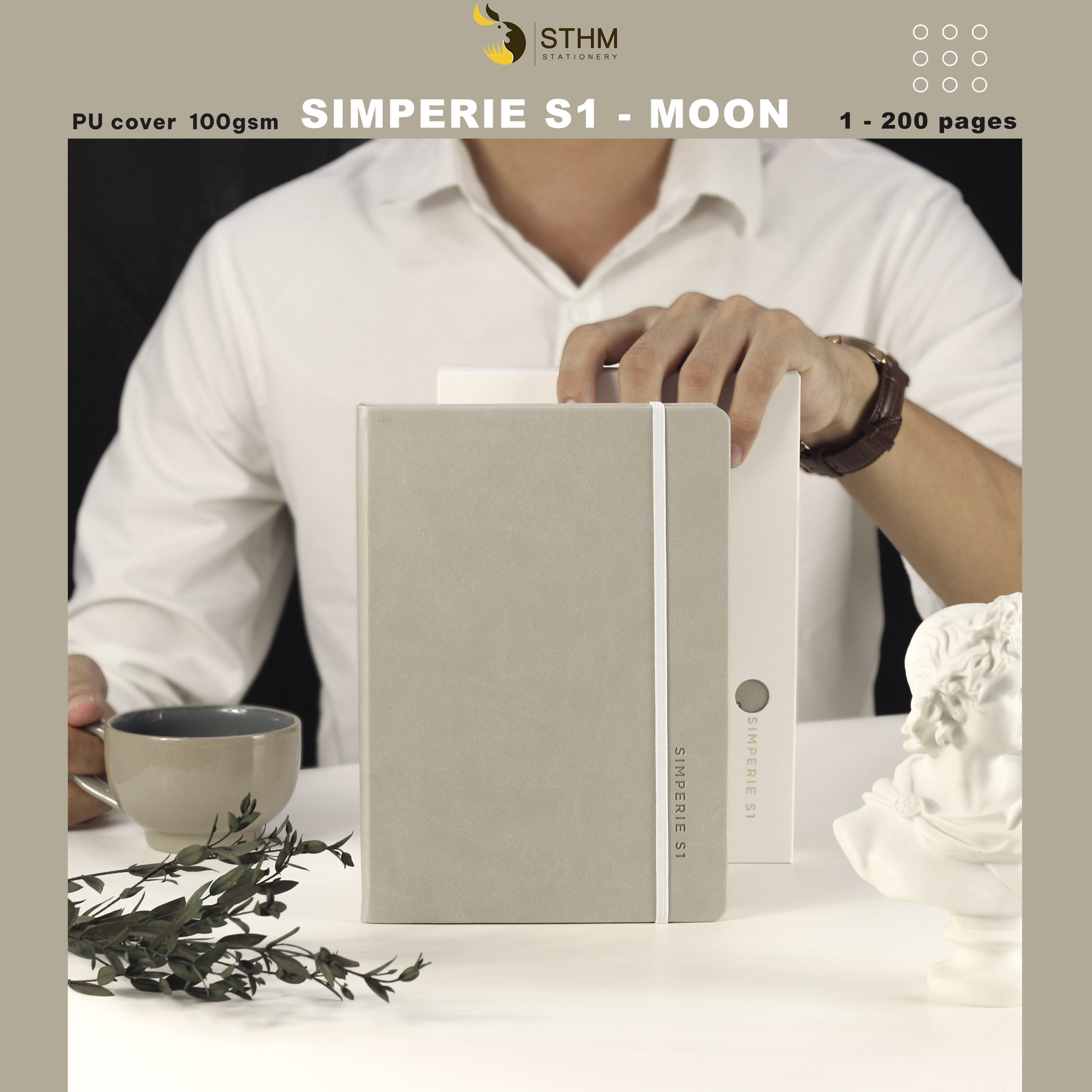 [STHM stationery] - SIMPERIE S1 - Moon - Sổ tay bìa cứng da PU - 200 trang có đánh số