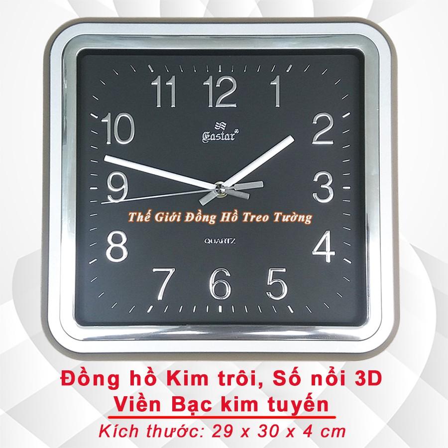 Đồng hồ Máy Kim Trôi Eastar - Mặt Vuông - Viền Bạc Kim Tuyến - Số nổi Ánh kim - Bảo Hành 1 Năm - Tặng Pin Maxell