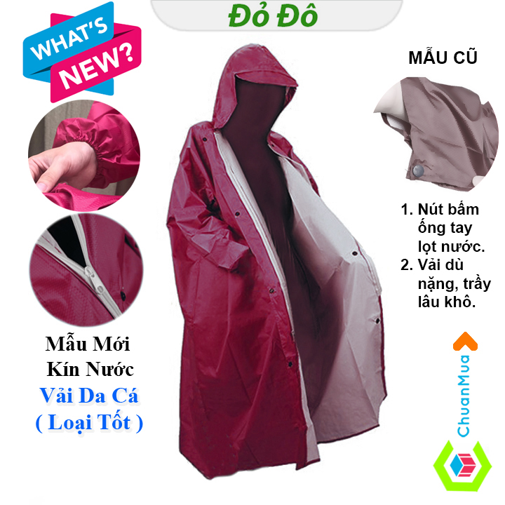 Bộ Áo Mưa Có Dây Khóa Kéo Vải Dù Da Cá Tổ Ong KOJMAC GDA218 Raincoat Fashion – Hàng Chính Hãng  Loại Chui Một Đầu 1 Người Lớn Bít Kín Không Xẻ Tà, Thời Trang Mang To Cho Nam Nữ, Chống Nước Đi Mưa Tản Bộ Xe Máy  – Đỏ Đô – 1m2 Cao < 165cm