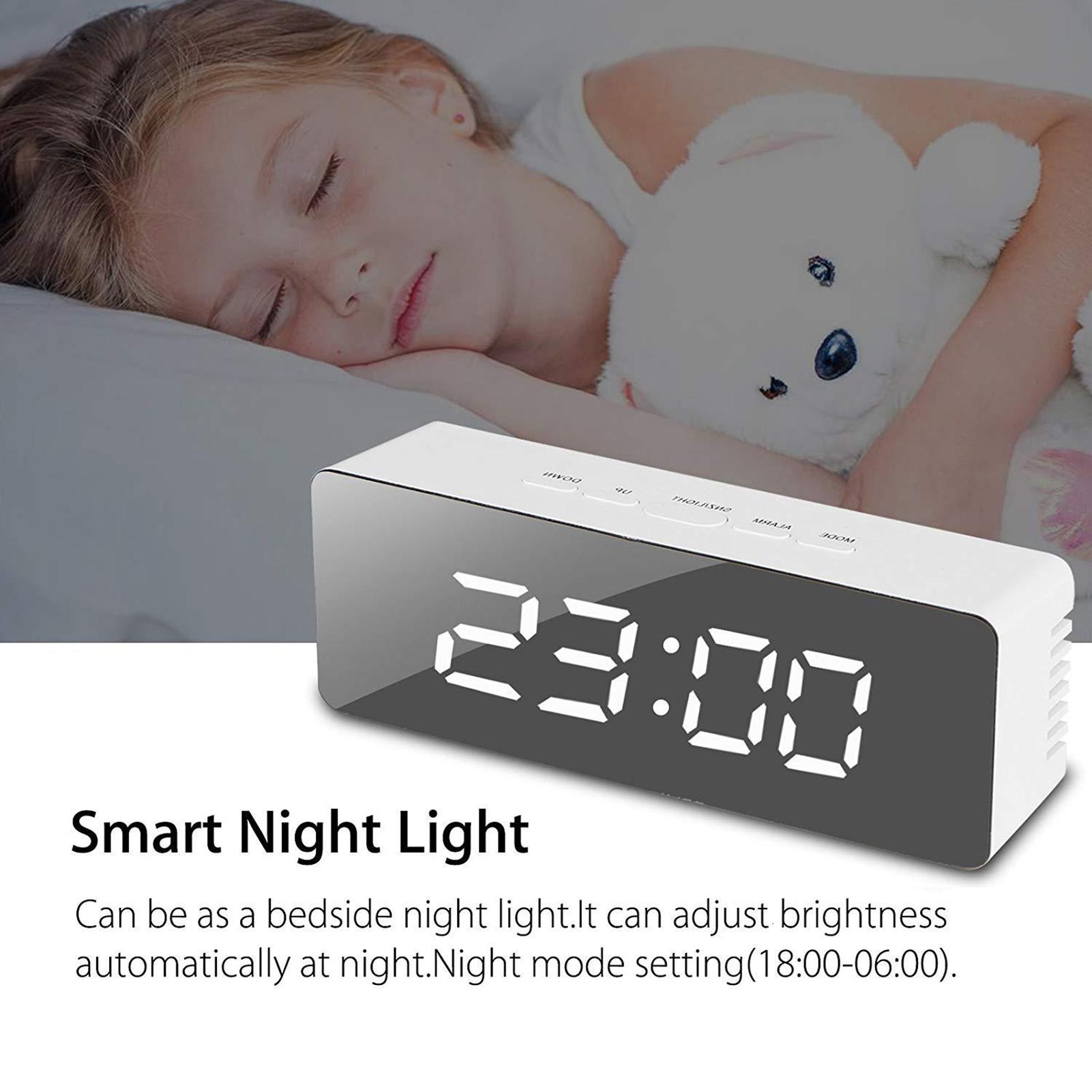Đồng hồ báo thức màn hình Gương LED kỹ thuật số, đa chức năng