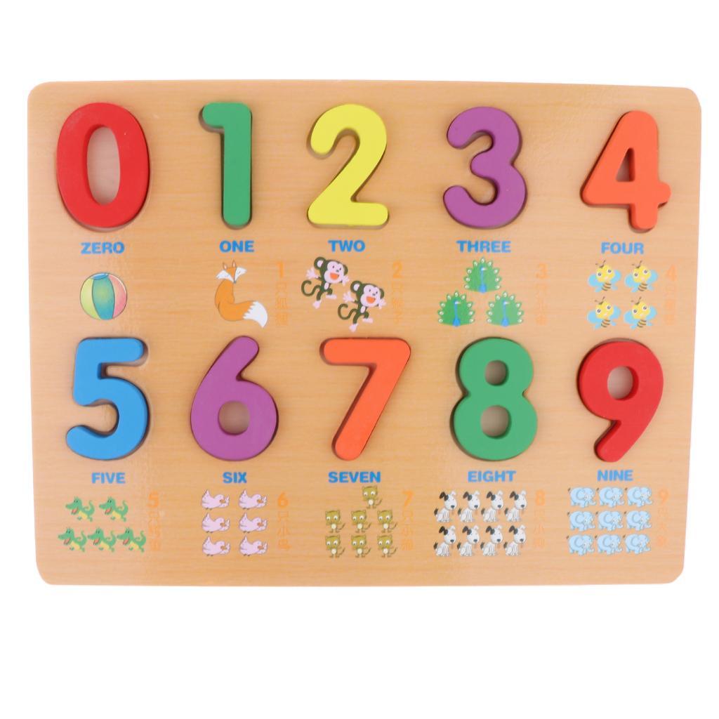 Wooden Numbers Color Cognition Board Blocks Puzzle Educational Toys Birthday