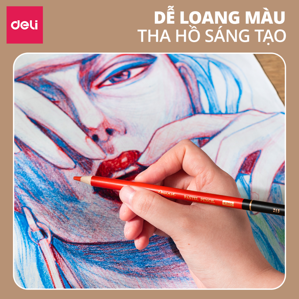 Bút Chì Màu Dmast Cao Cấp Deli - Hộp Chì Màu 12/24 Màu Rõ Nét Dễ Loang Màu -Tô Vẽ Cơ Bản Chuyên Nghiệp