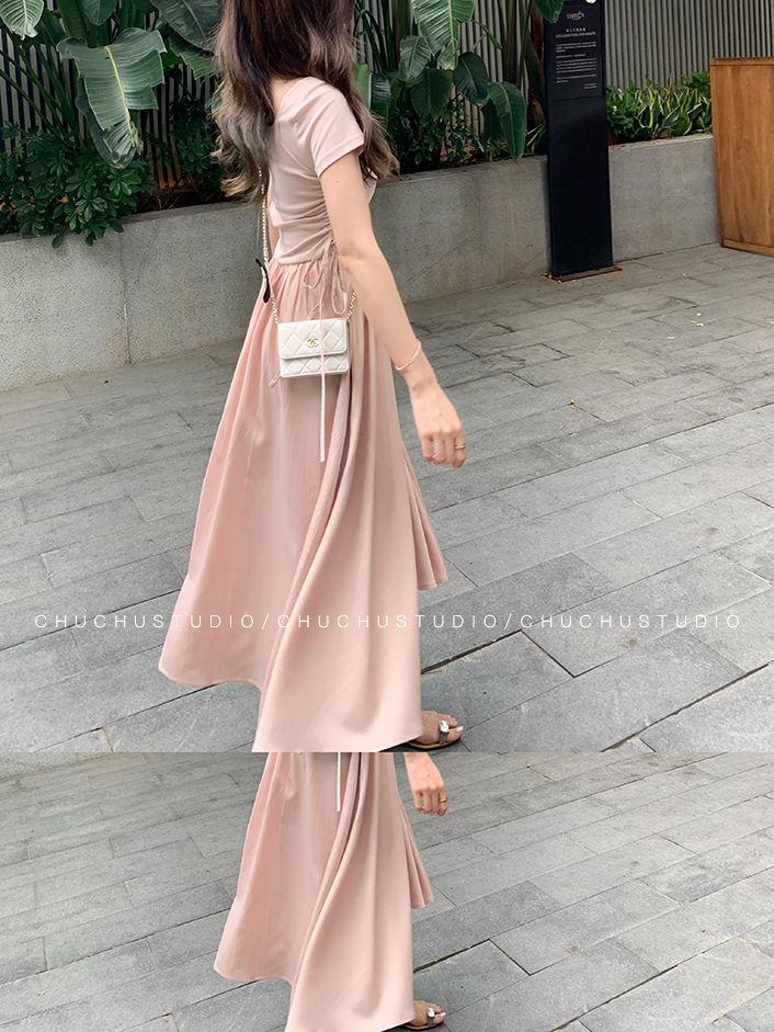 TOBE1SHOP Mùa xuân màu hồng Pháp ăn mặc nữ 2023 khí chất hiển thị gầy váy dài cao cấp Hepburn phong cách váy