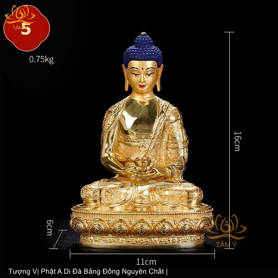 Tượng Phật A Di Đà thủ công bằng đồng cao 21cm thủ công tuyệt đẹp, pháp bảo mật tông kim cương thừa Tâm Ý