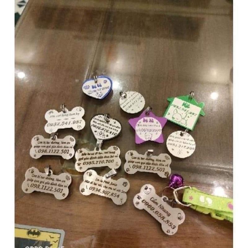 Thẻ tên, pet tag (tặng kèm chuông nhỏ) chất liệu inox, hợp kim nhôm khắc 2 mặt cho thú cưng (chó, mèo, thỏ, sóc