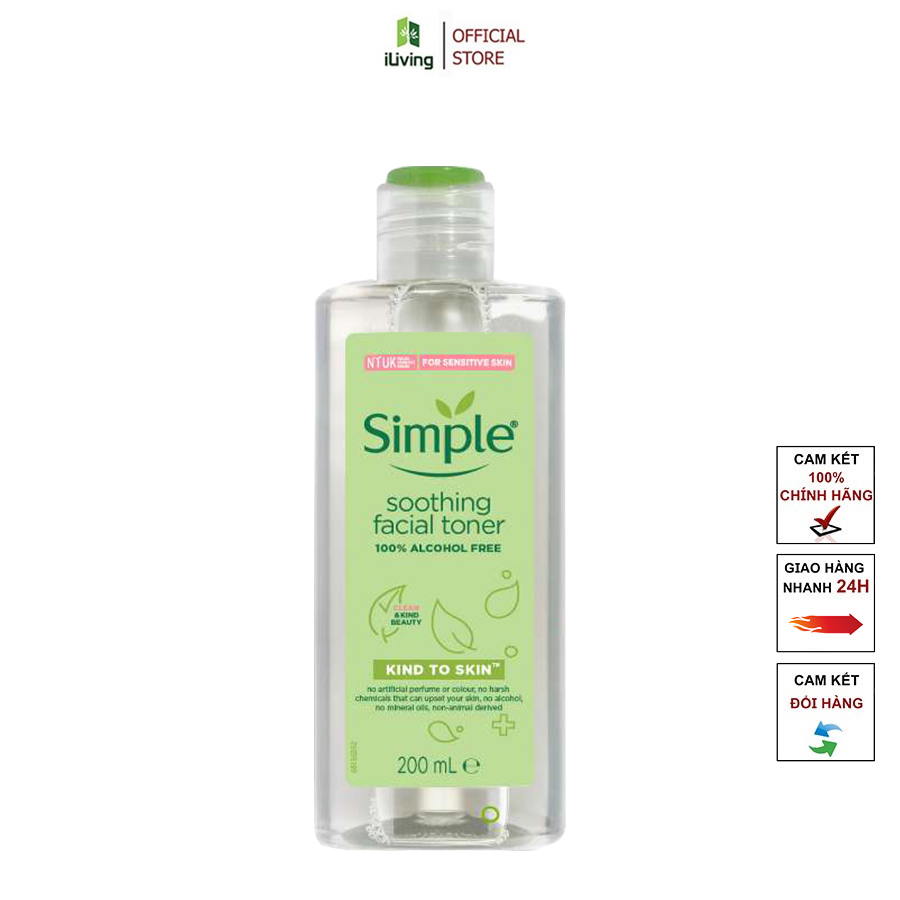 Nước hoa hồng cân bằng da dịu nhẹ Simple Soothing Facial Toner 200ml ILIVING-SIMTN