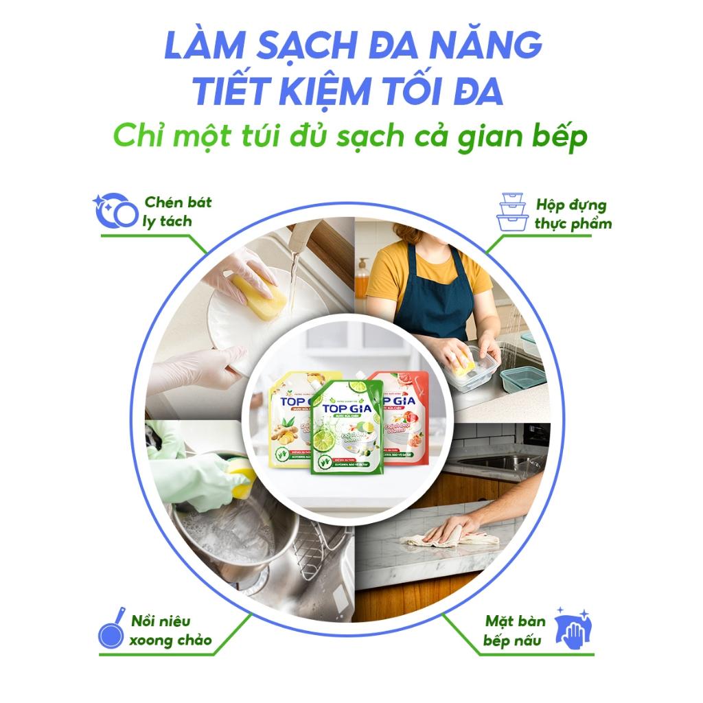 nước rửa chén TOPGIA thiên nhiên,túi 2L an toàn và hiệu quả cho cả gia đình. - Chanh - Làm sạch sâu