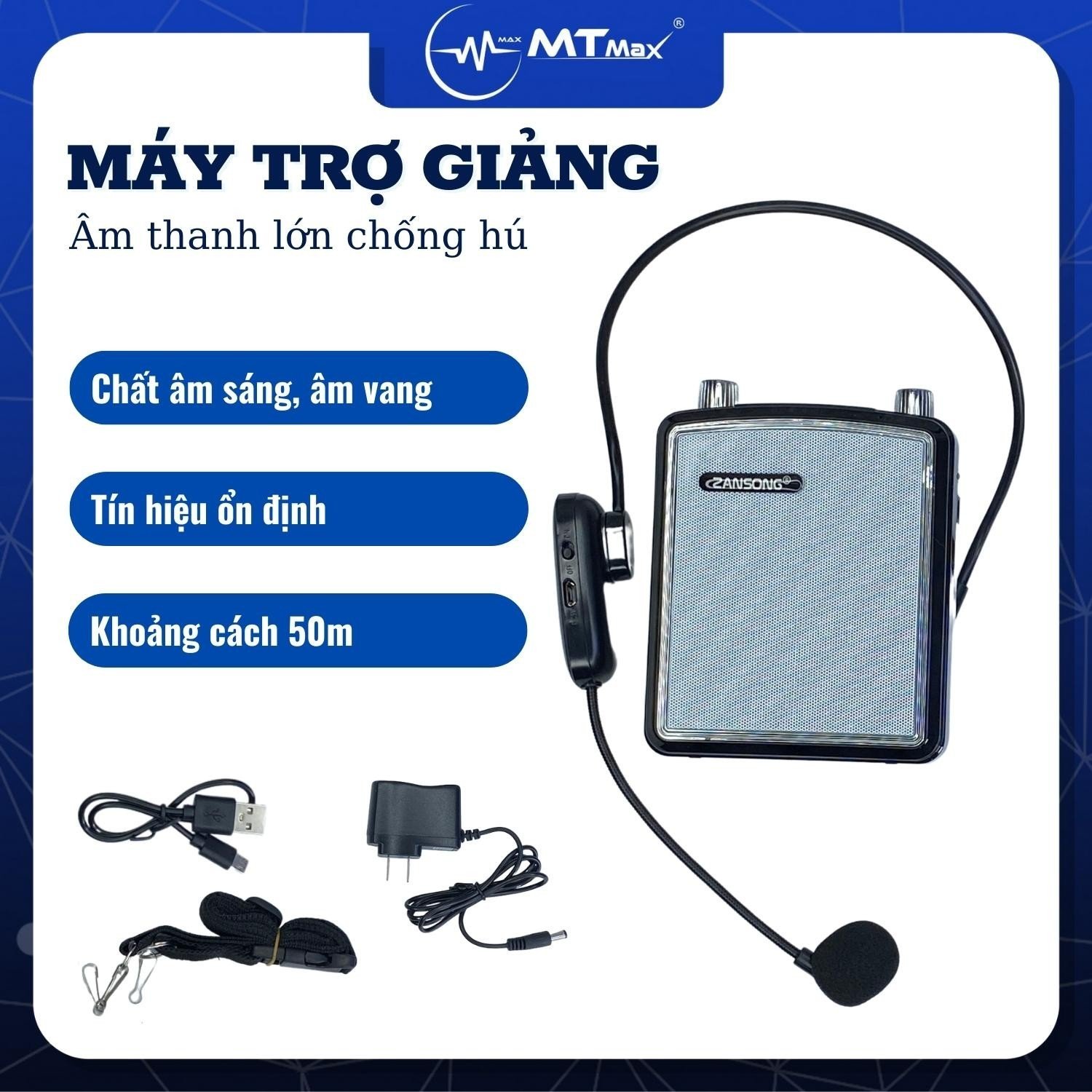 Máy Trợ Giảng Zangsong S570 Không Dây Kèm Micro Kết Nối Bluetooth, Chống Hú Lọc Tạp Âm Tốt, Trang Bị Công Nghệ Điều Khiển Âm Thanh Điện Tử, Chức Năng Ghi Nhớ Tần Số Âm Thanh Phát Ra Đúng Như Trong Lần Sử Dụng Gần Nhất