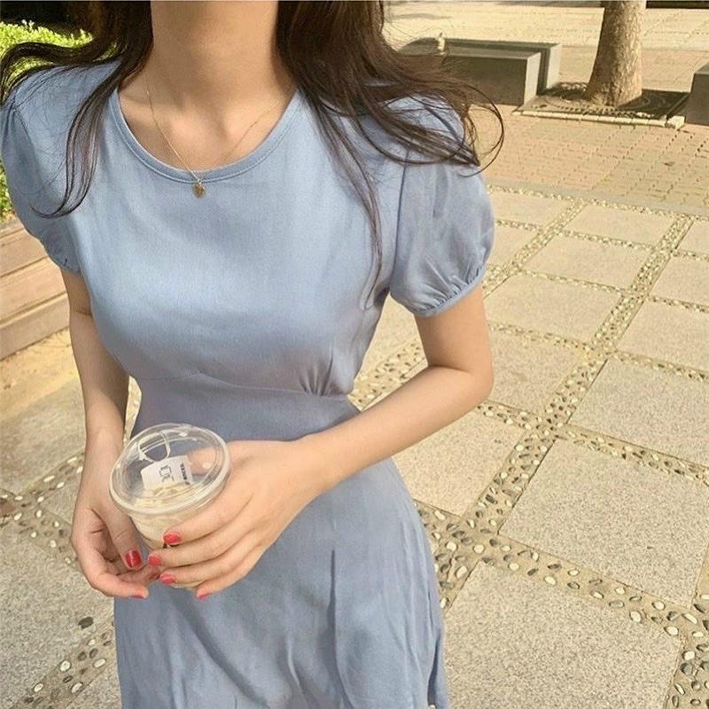 072 - ĐẦM XANH MIDI THẮT EO TRƠN