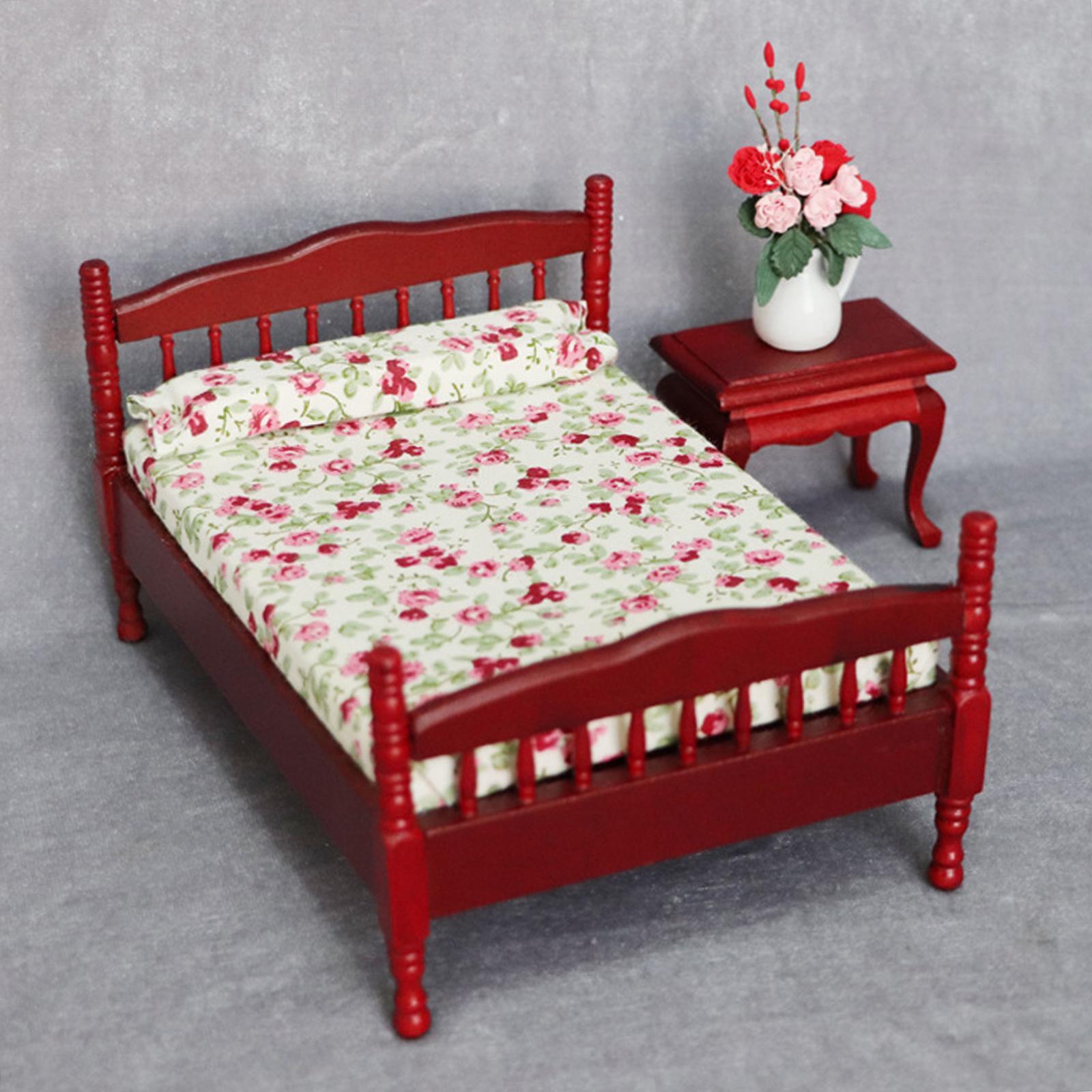 1:12 Doll House Miniature Bed Scale Tiny Decor Wood for Doll House Furnish