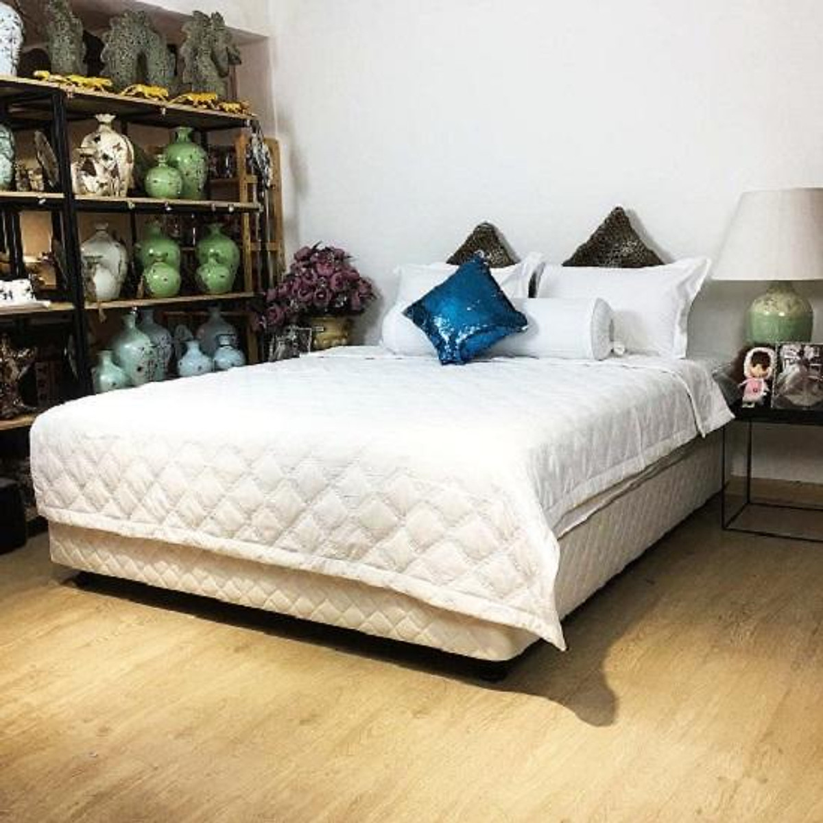 Mền chần gòn Cotton Cao cấp A - Chất liệu 100% Cotton thấm hút tốt, đường may tỉ mỉ - Màu trắng