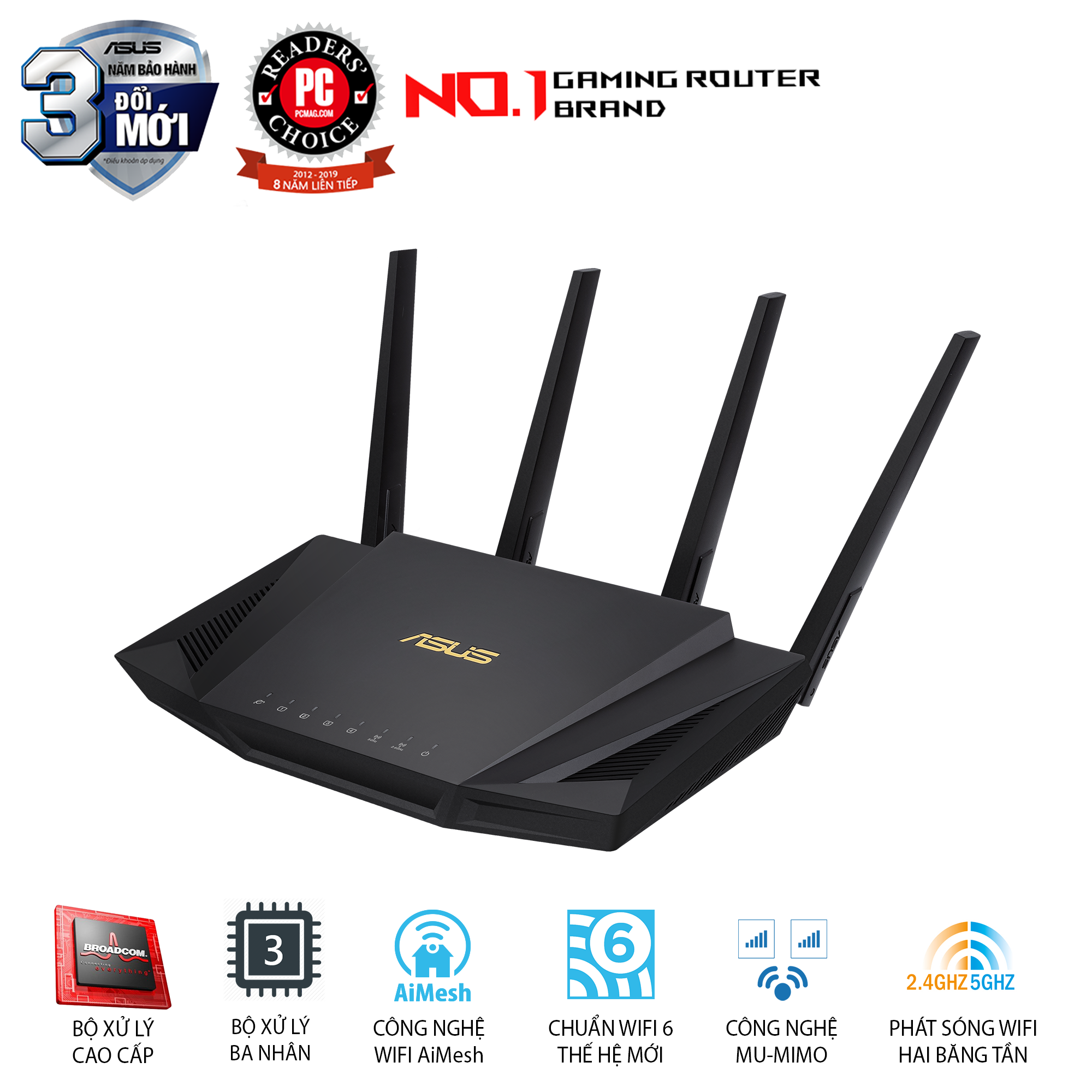 Gaming Router Wifi Asus RT-AX3000 Dual Band WiFi 6 (802.11ax) AX3000 Băng Tần Kép AiMesh AiProtection MU-MIMO OFDMA - Hàng Chính Hãng