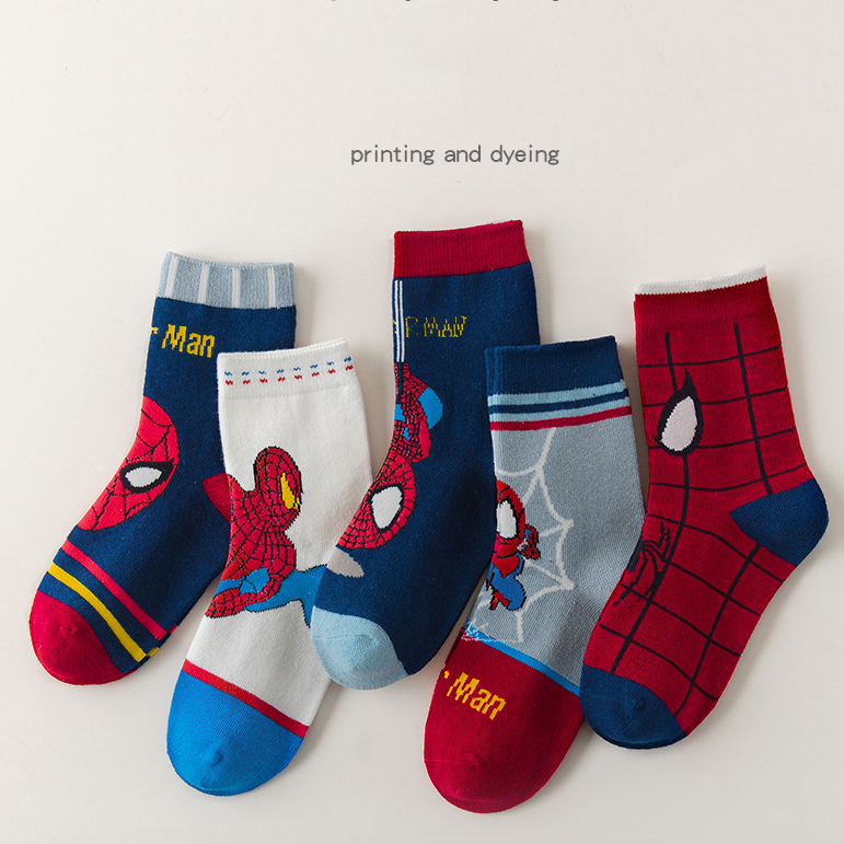 Set 5 đôi tất cho bé trai bé gái Người Nhện Spider Men vớ cao cổ cho bé dày dặn giữ ấm chân mùa thu đông trẻ em