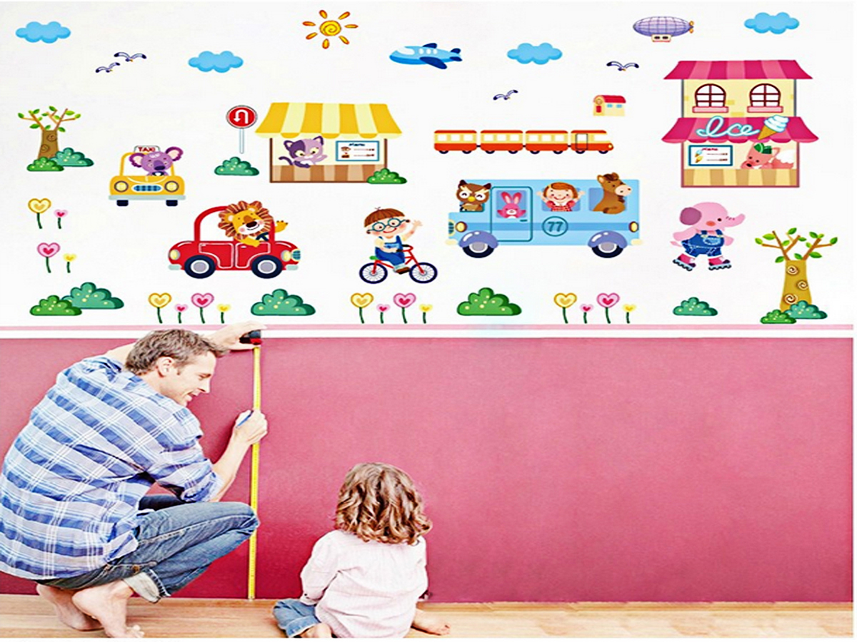 decal dán tường cho bé thú bán hàng và lái ô tô xl8225