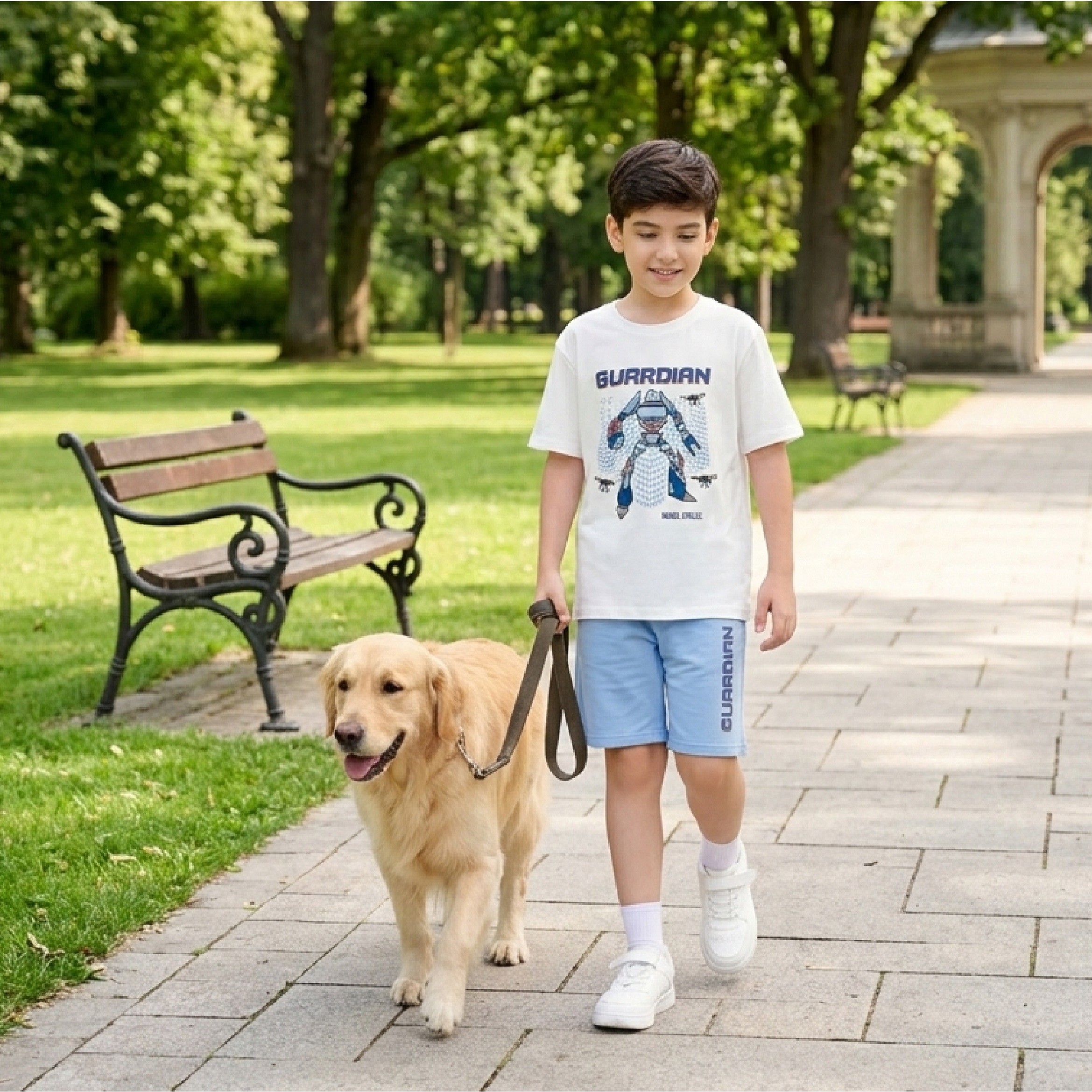 Bộ bé trai mùa hè Bigfox Miss Meow size đại áo cộc tay thun cotton mặc nhà cho trẻ em nam 3-11 tuổi